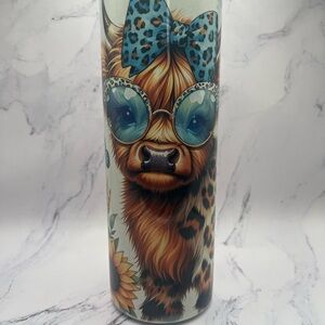 Leopard Print Cow 20oz Tumbler with Blue Accents